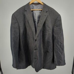 Oak Hill Men Sport Coat Blazer 4XLT 58/60L Charcoal Cotton Linen Textured Jacket